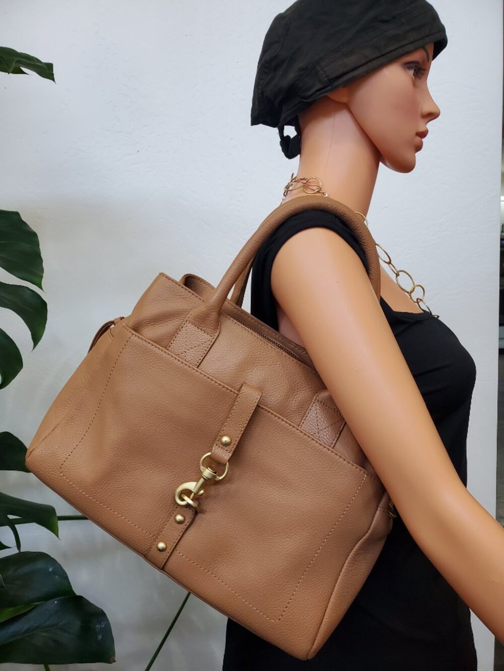 LODIS Texas Leather Morgan Satchel with Crossbody Strap Camel